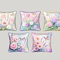 Decorative Floral Butterfly Pillows with Lavender Rose Tulip Hydrangea and Pastel Purple Pink Patterns