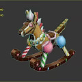 Colorful Gingerbread Rocking Horse With Pink Blue Balls And Striped Poles
