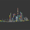 Futuristic Cityscape With Colorful Tall Buildings Green Trees And Roads