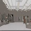 Light Colored Clothing Store Interior With Clothes Racks Display Shelves And Soft Lighting