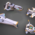 Detailed Futuristic Sci Fi Spaceship Models In White Yellow Blue With Illuminated Parts
