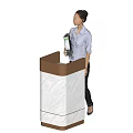 Modern Reception Desk With Marble Top And Friendly Receptionist Standing By 3d model