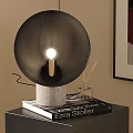 Modern Table Lamp with Black Lampshade White Marble Base Ezra Stoller Book and Aromatherapy Sticks