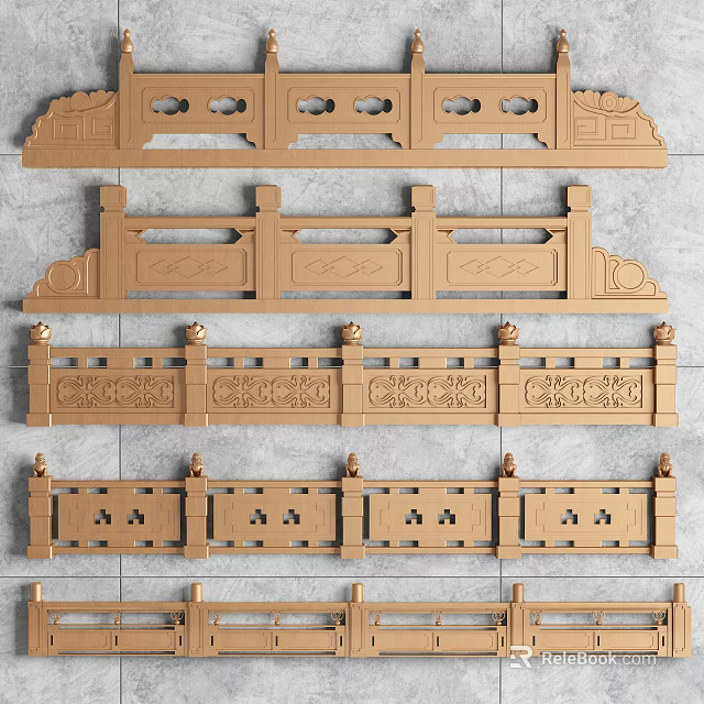 Elegant Traditional Fence With Intricate Carved Designs Decorative Rails And Ornate Posts 3d model 