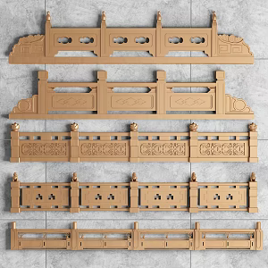 New Chinese Guardrail Wooden Railing Combination 3d model