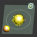 Cartoon Scene With Yellow Sun Like Character Small Round Figures Floating On Black Background