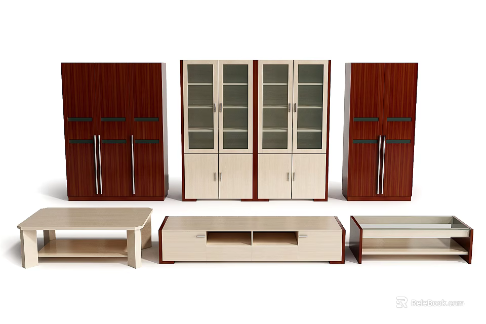 Modern Bookcase Designs With Glass Doors And Wooden Panels For Living Room 3d model 