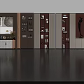 Modern Wine Cabinet With Glass Display Doors LED Lighting And Wooden Shelves