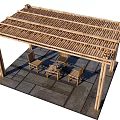 Relaxing Bamboo Pergola Outdoor Area With Wooden Chairs And Coffee Table