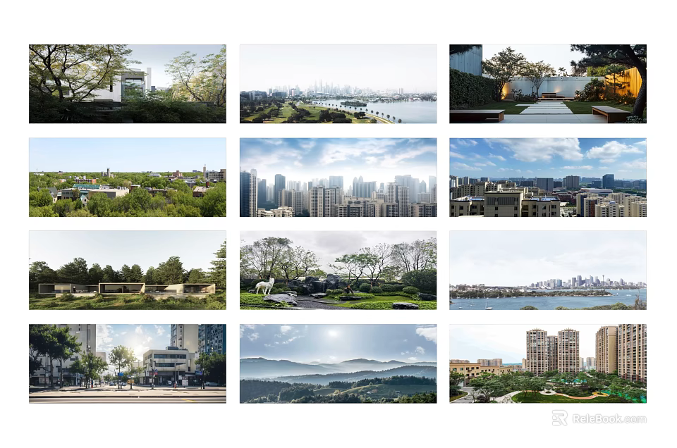 Urban Components Including Trees City Skyline Roads Buildings Lakes And Mountains 3d model 