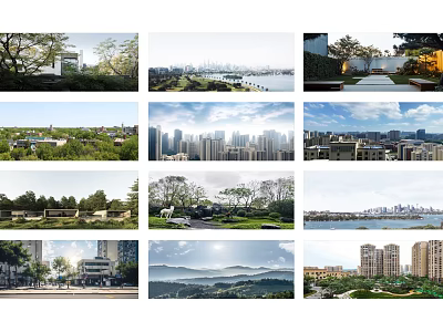 Urban Components Including Trees City Skyline Roads Buildings Lakes And Mountains 3d model