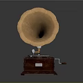 Classic Vintage Gramophone Featuring Brass Horn Wooden Base And Black Turntable
