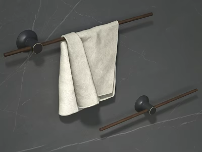 Bathroom Towel Racks With White Towel Black Bases Brown Poles On Gray Wall 3d model