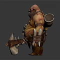 Muscular Orc Warrior Character With Bone Decorated Armor Tusked Face And Axe Weapon