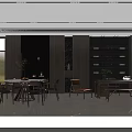 Modern Dining Living Room Interior With Wooden Table Chairs Cabinets And Plants