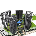 High Rise Residential Complex With Central Water Feature And Green Courtyard 3d model