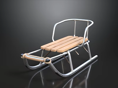 Vintage Wooden Seat Sleigh With Metal Frame And Traditional Design Structure 3d model