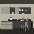 Functional Modern Home Office Desk With Cabinets Open Shelves Books Table Lamp And Light Chair