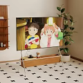 Modern Television On Wooden Stand With Green Plant And Bookshelf In Living Room