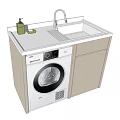 Modern Bathroom Vanity Cabinet with Sink Faucet Countertop and Washing Machine