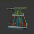 Anvil Shaped Green Top Decorative Object With Wooden Base And Striped Patterns