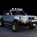 Light Blue Off Road SUV With Large Tires Roof Lights And Rugged Exterior