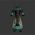 Game Movie Character In Turquoise Robe With Red Insect Wings And Embroidered Sleeves