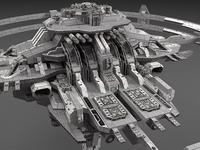 Futuristic 3D Model Of Sci-Fi Mechanical Structure With Intricate Components And Pipes 3d model