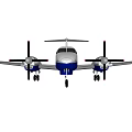 Blue And White Twin Propeller Passenger Plane With Round Windows And Tail Fin