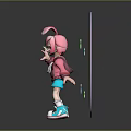 Pink Haired Cartoon Character With Cute Green Bird And Star Decorations