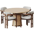 Modern Round Wooden Dining Table With Upholstered Chairs For Dining Room