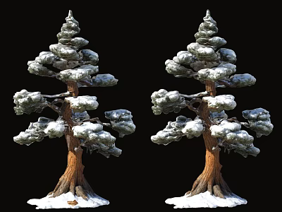 Tree Pit With Two Snow Covered Pine Trees And Snowy Ground 3d model