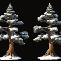 Tree Pit With Two Snow Covered Pine Trees And Snowy Ground 3d model