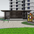 Residential Community Landscape With Cherry Blossom Trees Open Square Ping Pong Tables And People Activities