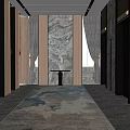 Modern Hotel Lobby Interior With Marble Walls Elegant Carpet Elevators And Warm Lighting 3d model