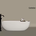 Cattelan White Freestanding Bathtub With Silver Faucet Tray And Minimalist Design