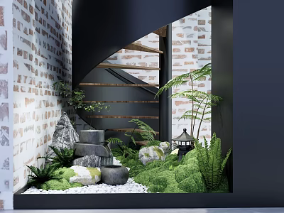 Modern landscape sketches Courtyard sketches Ferns Plants Pile rockery Stone Dry landscape Micro terrain Stone mill Water landscape sketches Moon light 3d model