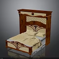 Traditional Wooden Bed with High Carved Headboard and Cream Bedding Set