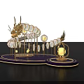 Golden Dragon Themed Photo Spot With Circular Lights And Purple Base Decorative Design