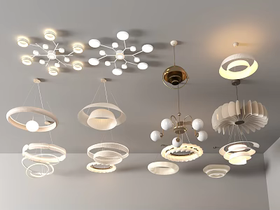 Modern Contemporary Chandelier Designs Hanging From Ceiling With Round Shapes Spherical Lamps And White Shades 3d model