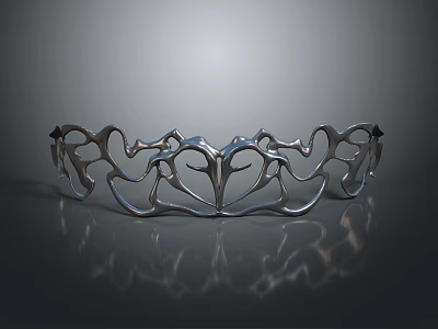 Silver Crown With Intricate Heart Shaped Openwork Metallic Fashion Design 3d model
