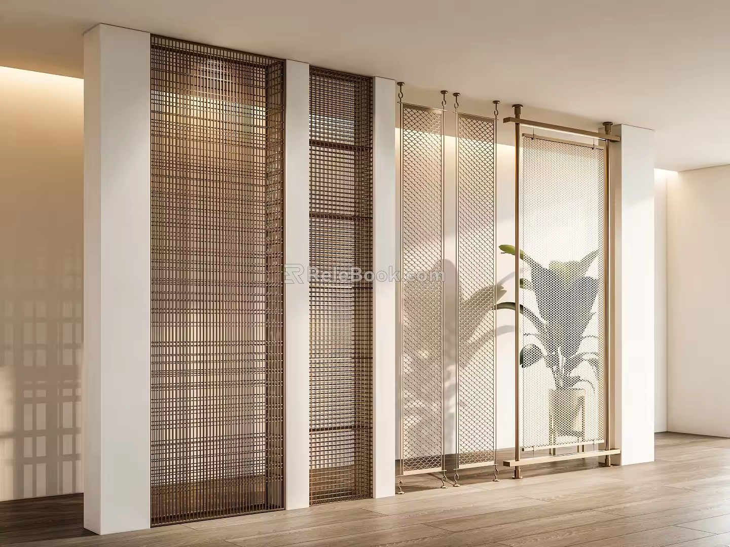 Modern New Chinese Partition Metal Partition Light Luxury Hollow Screen Partition Metal Mesh Partition Grille Screen Partition Wall 3d model