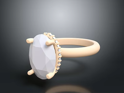 Elegant Ring With Oval White Gemstone And Small Diamond Accents On Golden Band 3d model