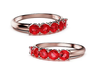 Elegant Rose Gold Rings with Round Ruby Gemstones in Classic Setting 3d model