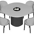 Modern Round White Dining Table Set With Black Center And Four White Chairs 3d model