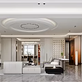 Modern Living Dining Room Interior Design With Sofa Coffee Table And Floor to Ceiling Windows