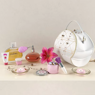 Vintage jewelry ornaments combination perfume lily beautician candle decoration set 3d model