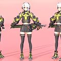 3D Game Movie Character In Yellow Black Mechanical Outfit With Headphones Short Skirt And Boots 3d model