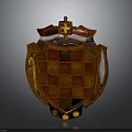 Medieval Weapon Shield Featuring Red Brown Checkerboard Pattern Decorative Top And Golden Edges 3d model