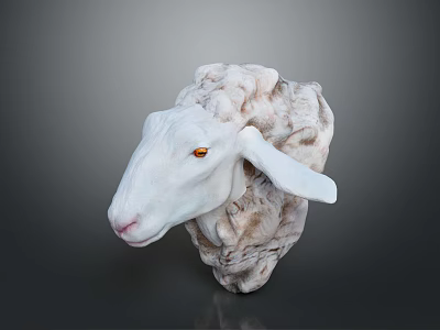 White Sheep Head Sculpture With Orange Eyes For Decorative 3d model